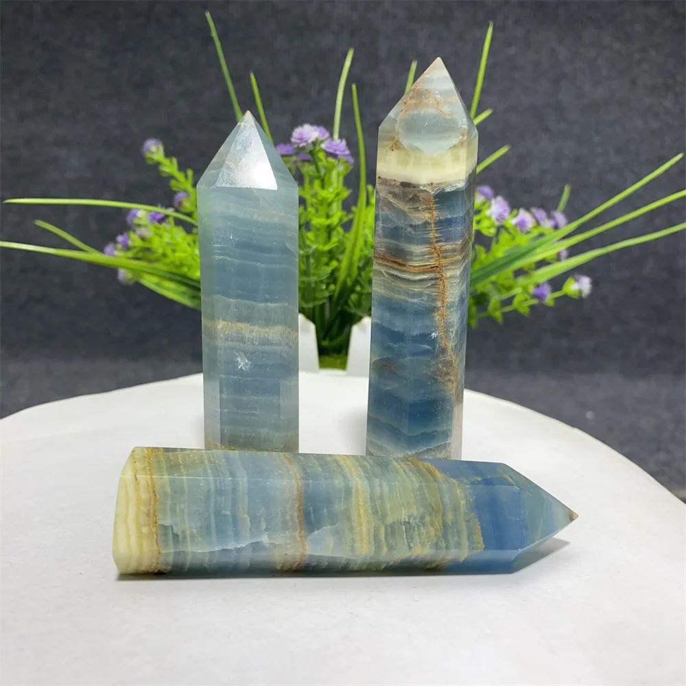 Natural Blue Lux Crystal Tower Meditation Healing Wand Home Decoration Reiki Beauty Mineral Gift Stones