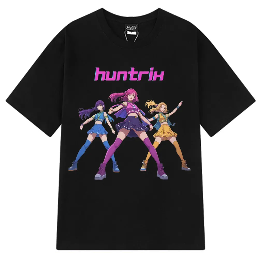 

Huntrix Anime Girls KPop Demon Hunters Funny Tee Shirt Men Women Fashion T-shirt Short-sleeved Aesthetic Trendy Cotton T-shirts