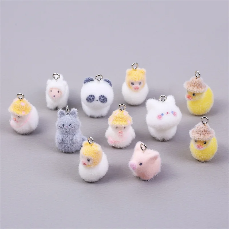 

Winter style 40pcs/lot color flocking effect animals cartoon Duck Cat Pig shape resin beads diy jewelry garment hair accessory