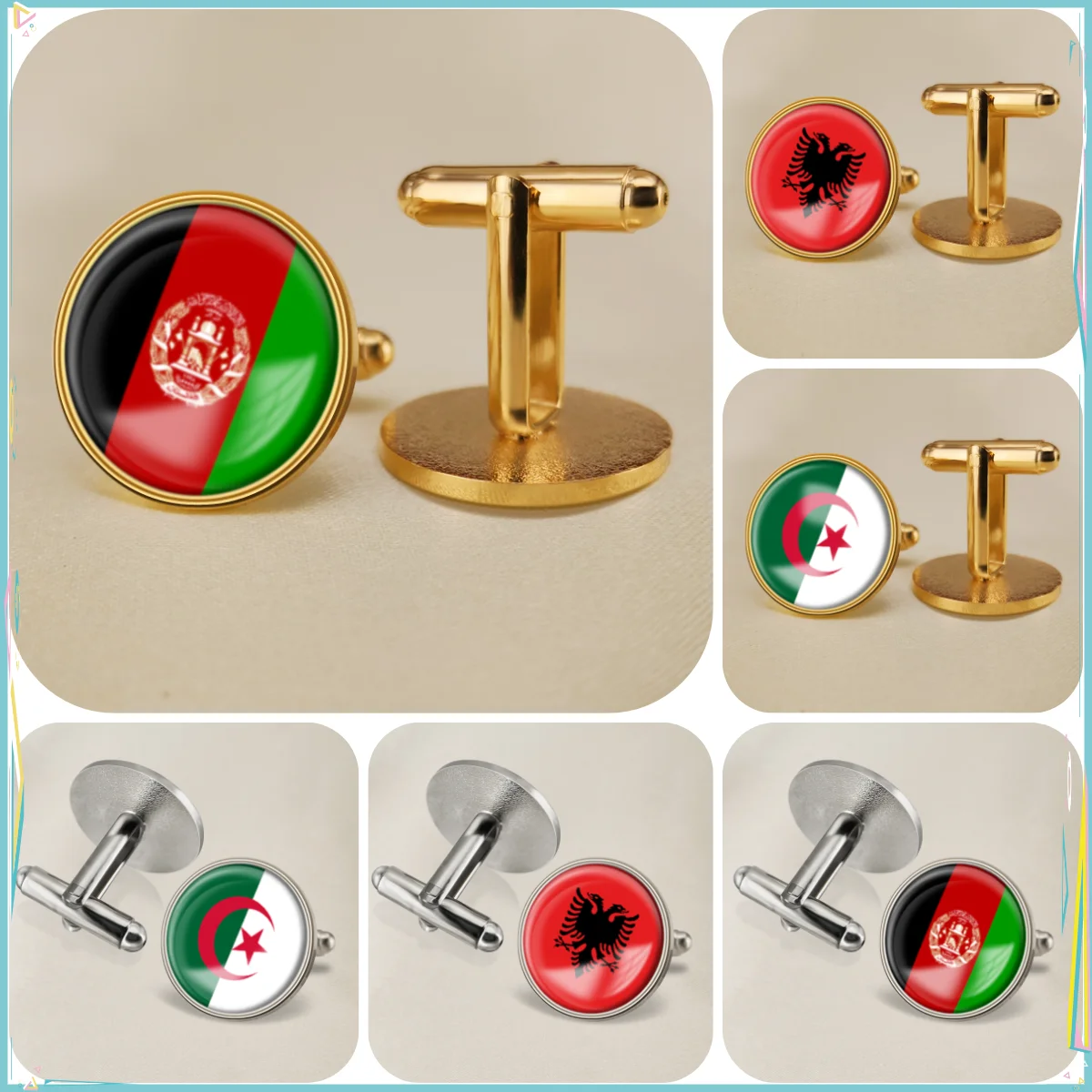 Afghanistan Albania Algeria National Emblem Flag Cufflinks