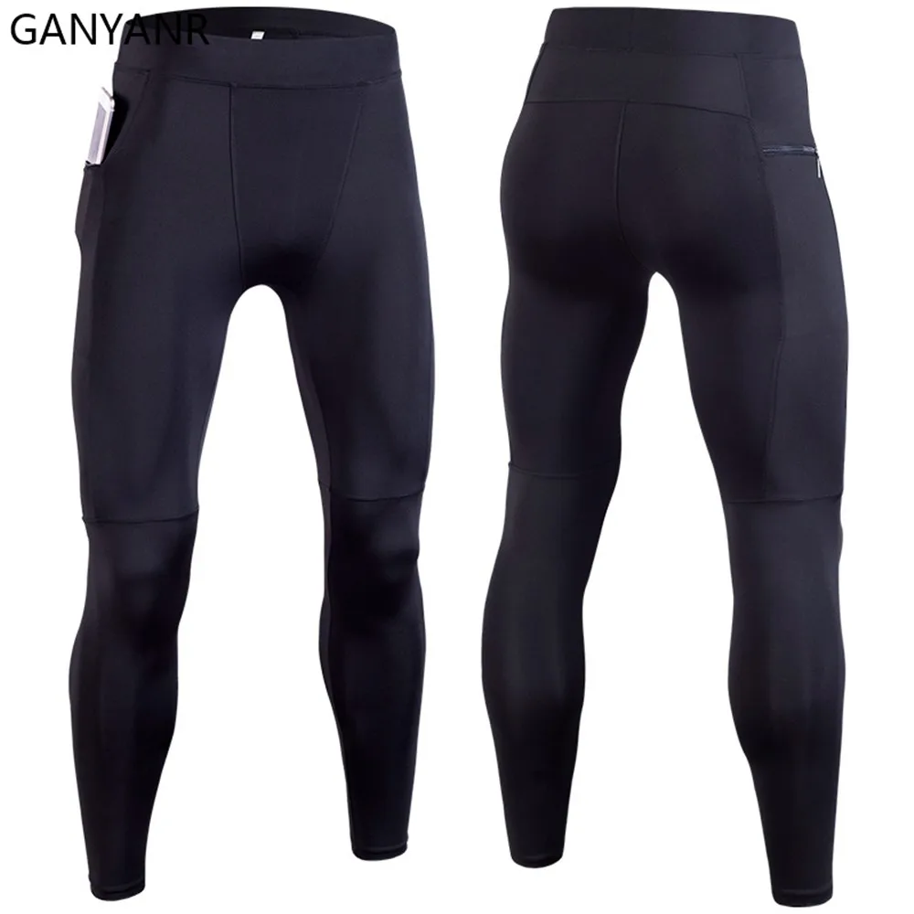 GANYANR Performance Running Tights Men Compression Pockets Leggings Cargo pants Sports Football gym soccer basketball Tracksuit