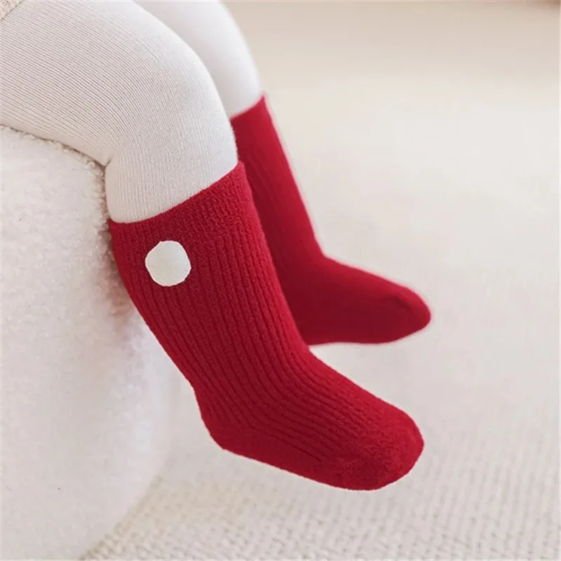 Winter Thick Baby Red Socks Newborn Plush Warm Striped Leg Warmers Toddler Kids Xmas New Year Birthday Gift For Girls Boys