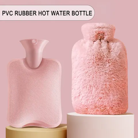1L PVC Plush Hot Water Bottle – Leak-Proof Large-Capacity Bed & Abdomen Warmer, Soft Cover for Cramps & Winter Heat