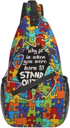 Autism Puzzle Pattern Sling Backpack Travel Hiking Daypack Autism Awareness Crossbody Shoulder Bag for Women Men One Size