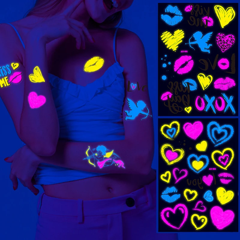 Fluorescent Sticker Temporary Tattoos Glowing Music Festival Waterproof Skin Stickers for Party  Bar Arm Leg Face Art Decoration