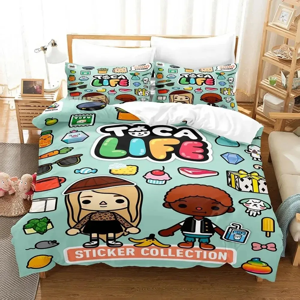 Cartoon Toca Life World Bedding Set Boys Girls Twin Queen Size Build a Story Duvet Cover Pillowcase Bed Kids Adult Home