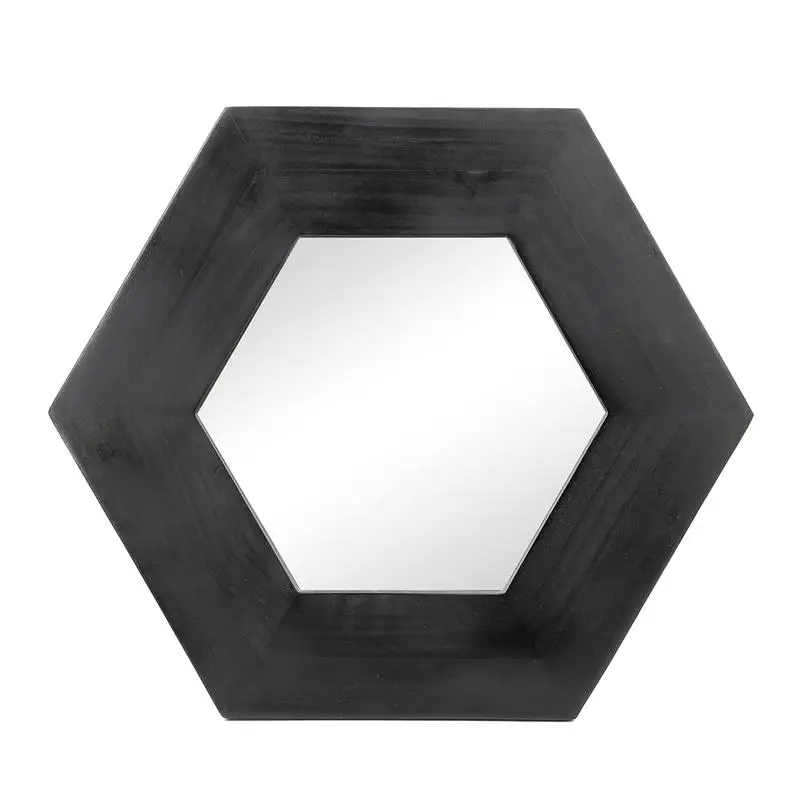 

18.5 Inch Hexagon Mirror with Wooden Frame, Stylish Wall Decor for Living Room, Bathroom, and Hallway in Black Finish