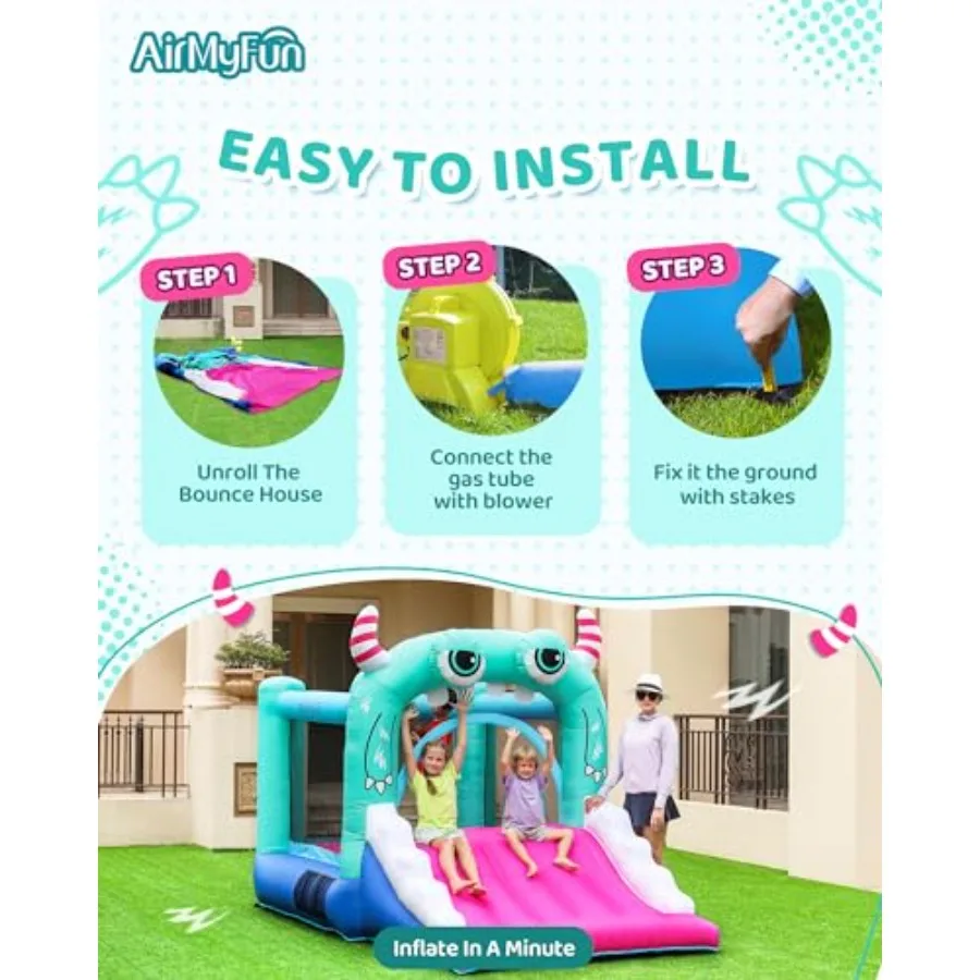 Inflatable Bounce House for Kids, Wide Slide & Jumping Inflatable Bouncer - Toddler Bounce House with Blower for Kids Use Fun In