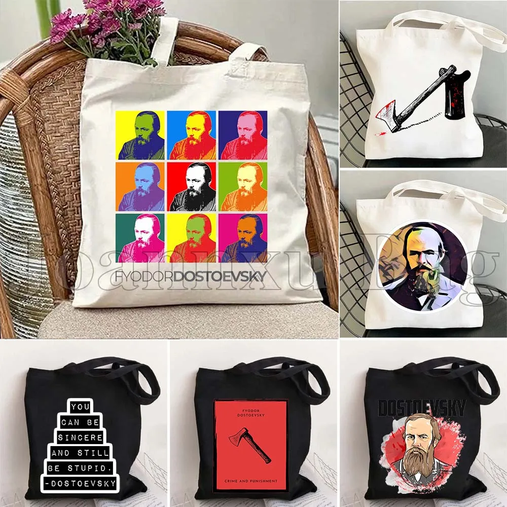 Fyodor Dostoevsky Portrait Crime and Punishment Pop Art Quotes Books Gifts Women Canvas Printed Tote Bag Shopper Casual Handbag