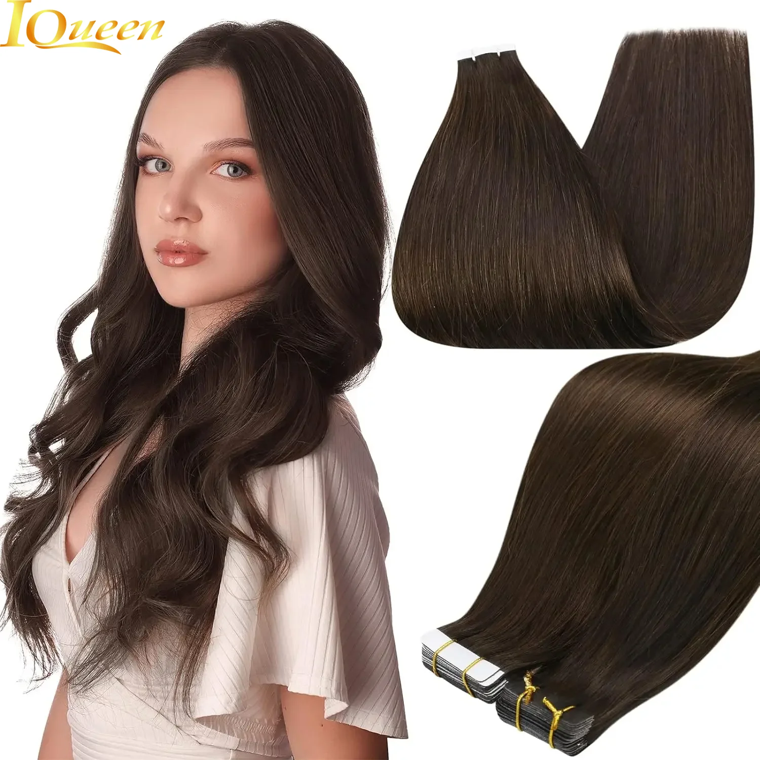 Dark Brown #2 Straight Tape In Hair Extensions 100% Remy Human Hair Adhesive Skin Weft Hair Silky For Women 16-26 Inch 20Pcs/Lot