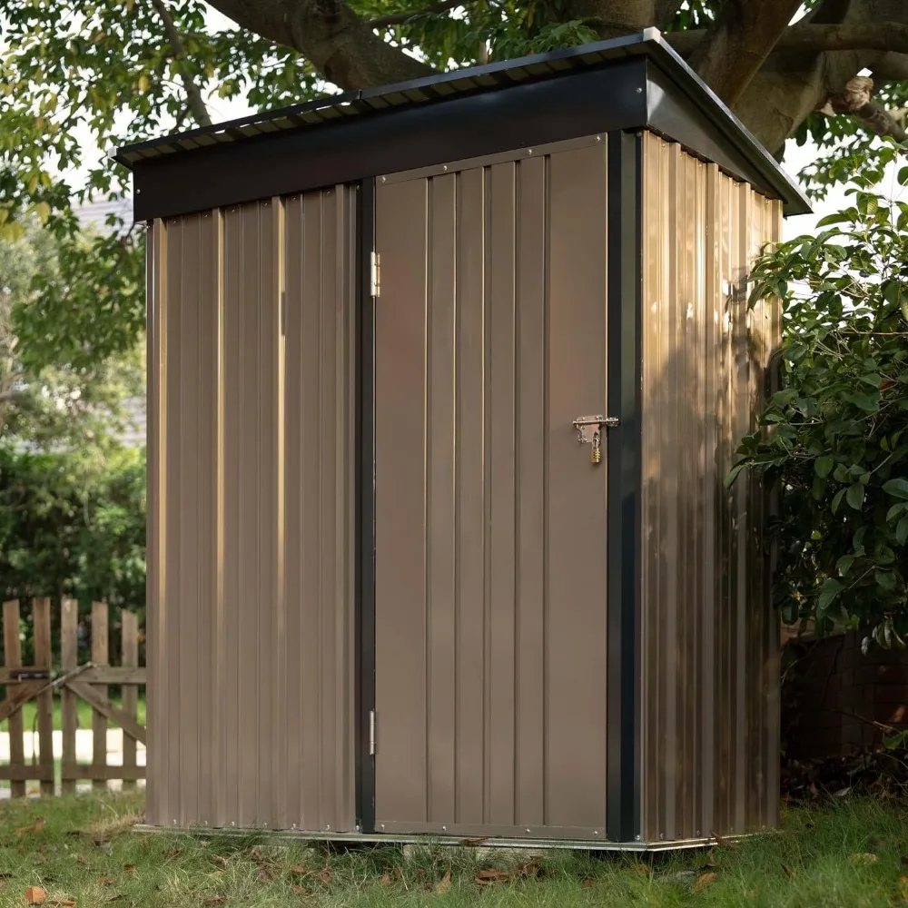 Outdoor Storage Shed 5 x 3 FT Lockable Metal Garden Shed Steel Anti-Corrosion Storage House with Single Lockable Door