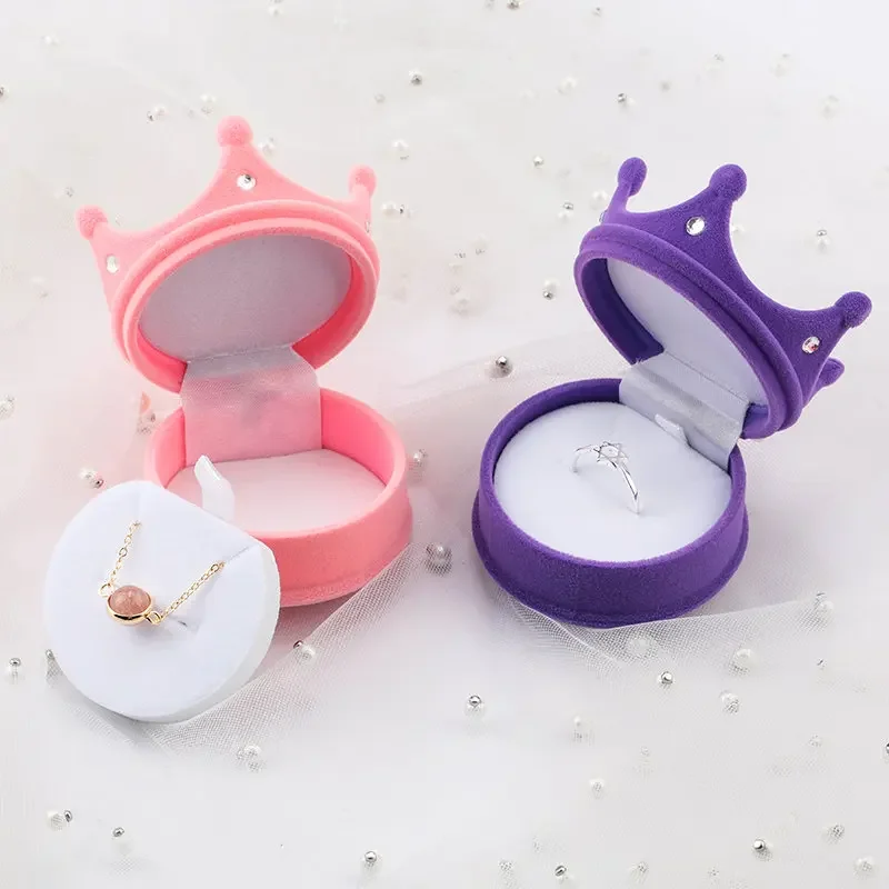 

1 Piece Lovely Velvet Jewelry Box Wedding Ring Box Crown Shape Gift Box Necklace Ring Case Earrings Holder For Jewelry Display