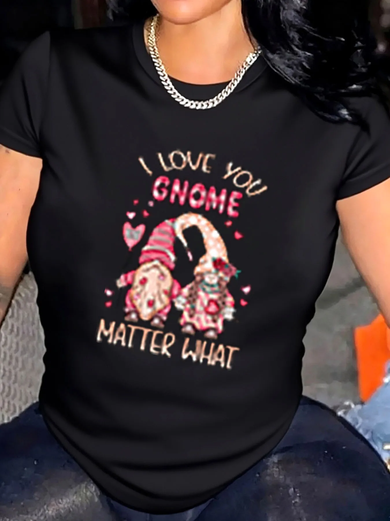 

Женская футболка больших размеров на день Святого Валентина, пара гномов, я люблю тебя, нет того, что с принтом, уличная одежда