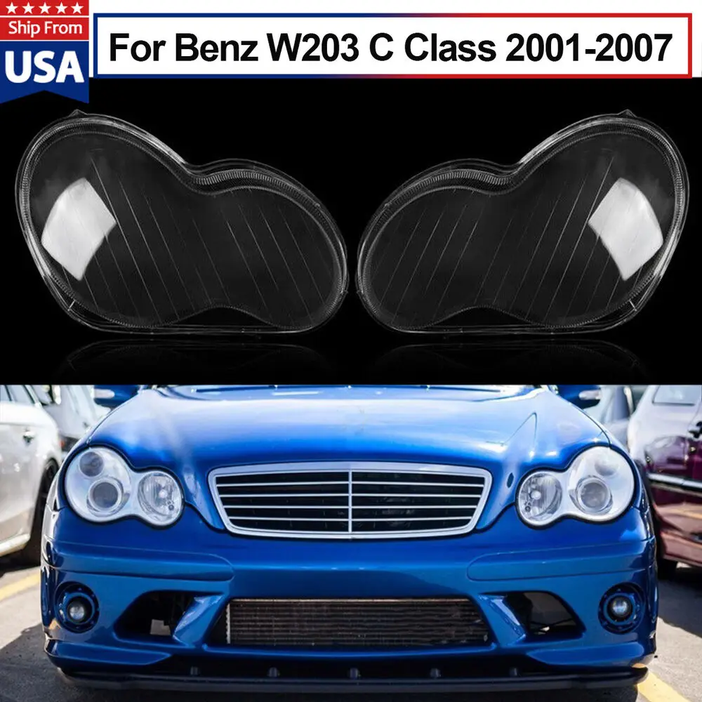 

Pair Headlight Lens Cover Replacement Auto Shell Headlamp Lampshade Shell Cover Transparent For Mercedes Benz C-ClassW203 01-07