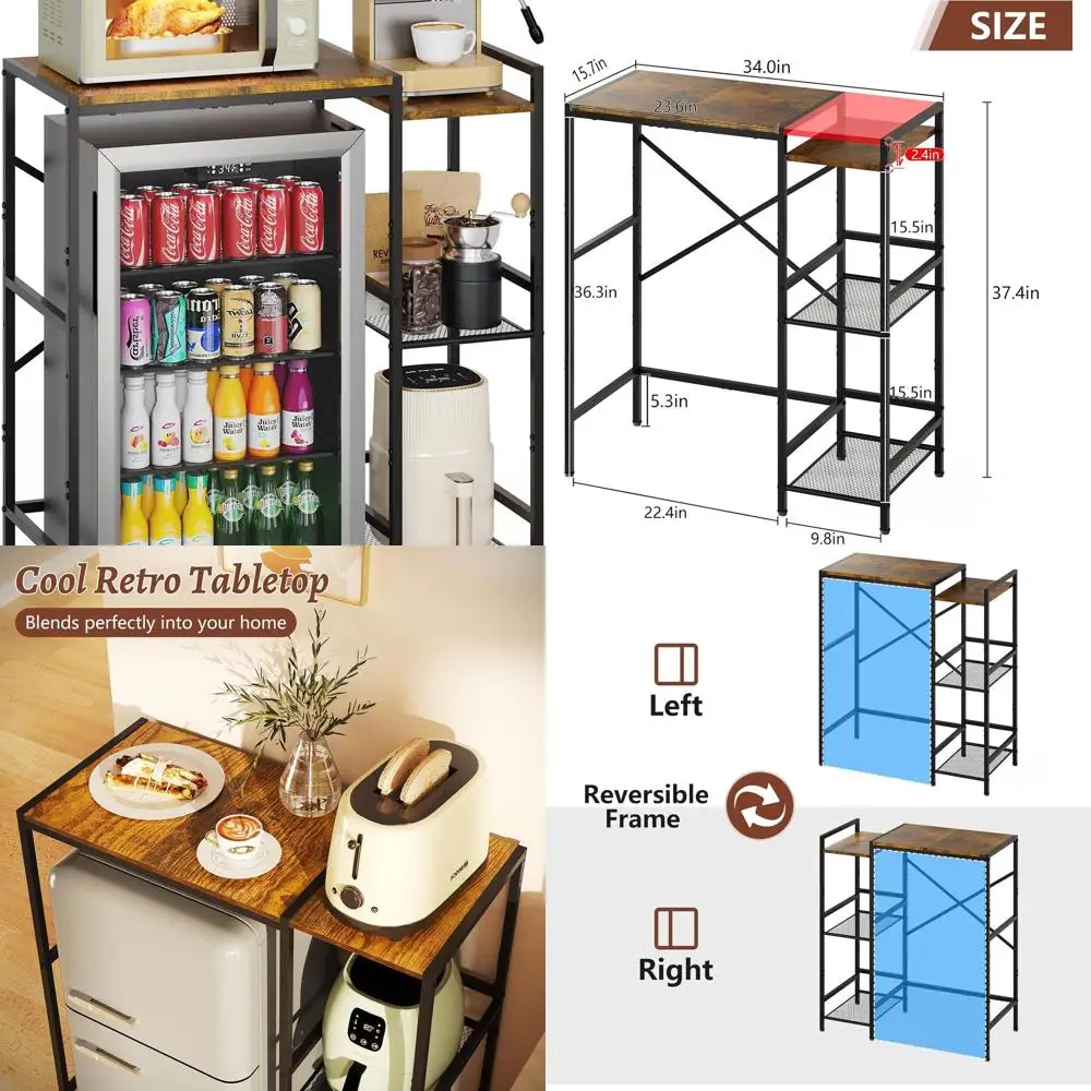 

Универсальная подставка в деревенском коричневом стиле: полки для хранения, винная полка, полка для микроволновой печи, кофейный уголок, столик для телевизора, полка для пекаря, мини-холодильник