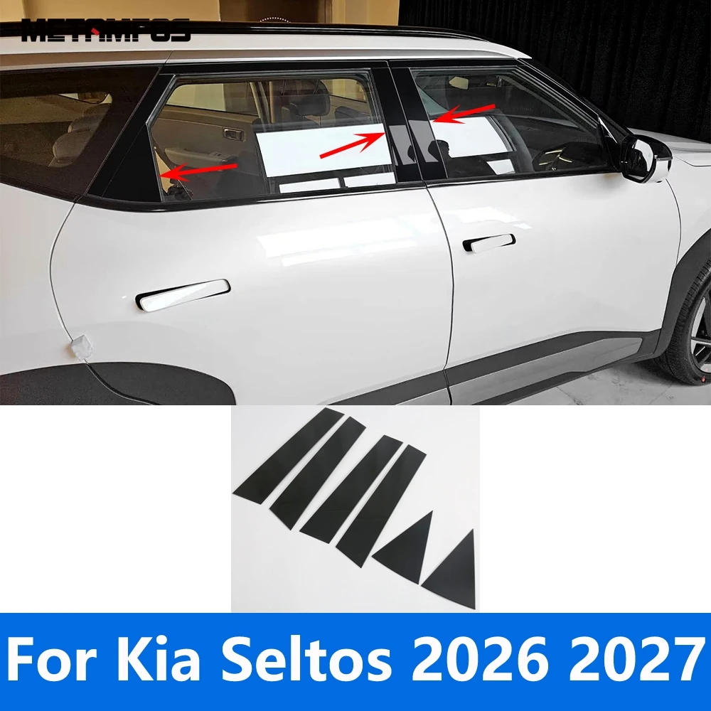 

For Kia Seltos 2026 2027 Black Window Sill Center B C Pillar Posts Cover Trim Sticker Exterior Accessories Car Styling