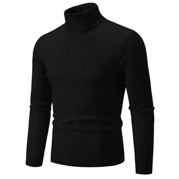 2026 New Men's High Neck Sweater Solid Color Pullover Knitted Warm Casual Turtleneck Sweatwear Woolen Mens Winter Outdoor Tops 3