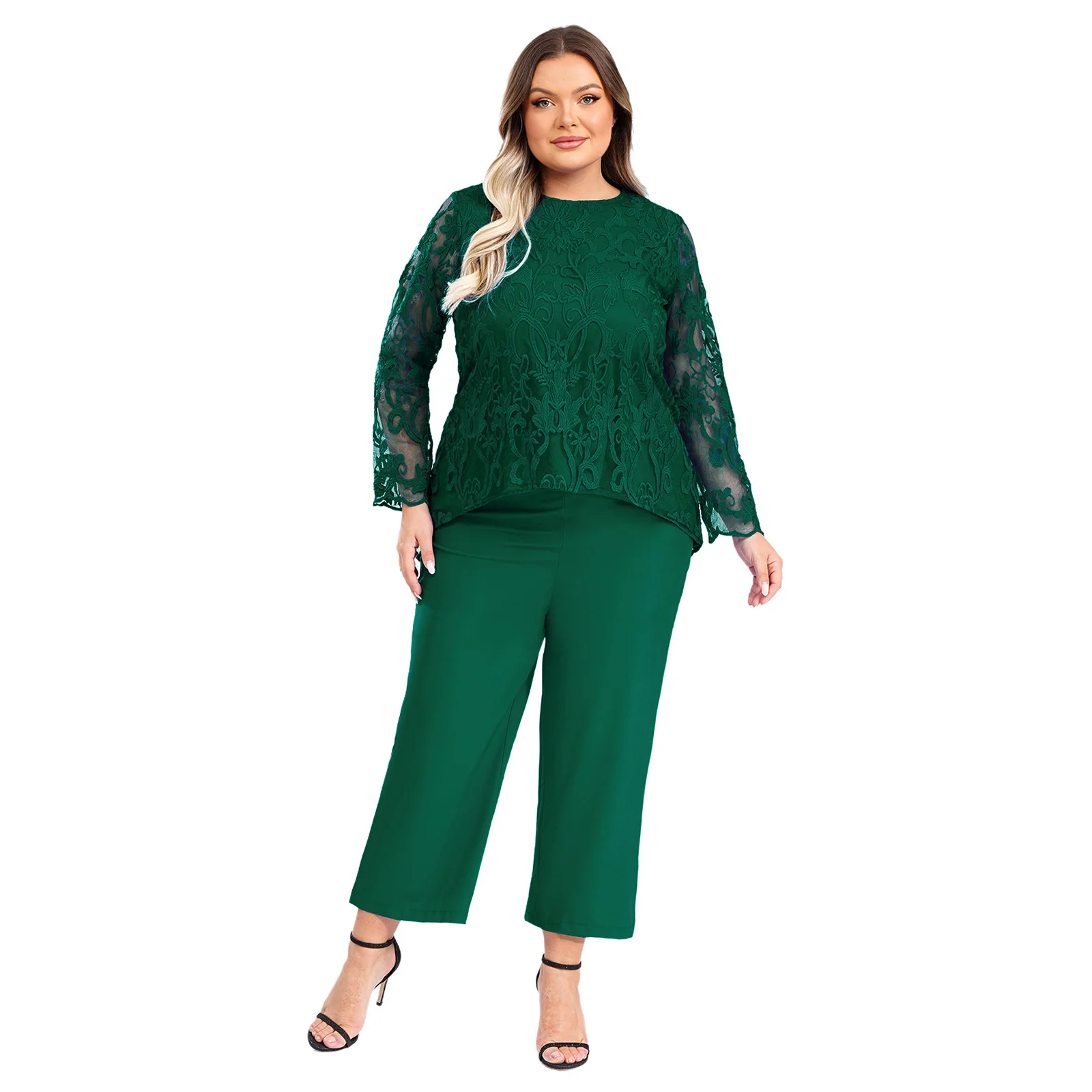 Women Mother of The Bride Dresses Long Sleeve Prom Party Suits 2 Pieces Top with Wide-Leg Pants for Wedding Party Prom Vestidos