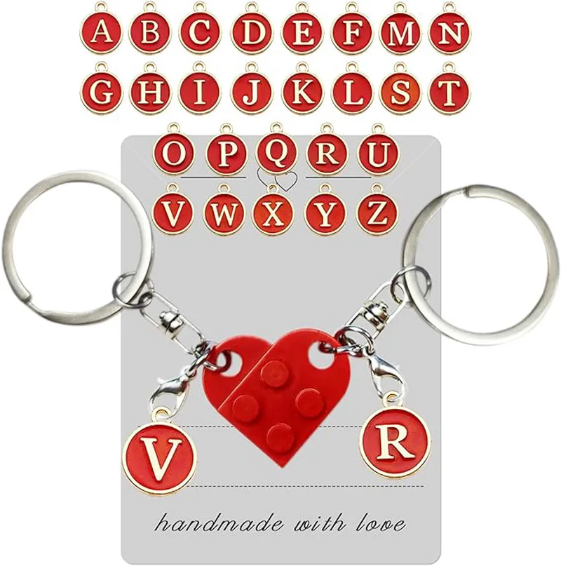 Personalized Brick Matching Heart Keychains - Gifts for Mom, Dad, Couple, Boyfriend, Girlfriend, Lovers