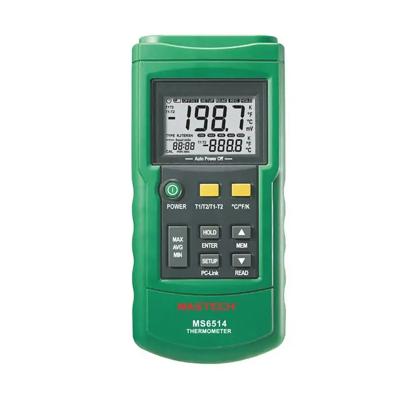 

MasTech MS6514 Digital Thermometer Data Logger Dual Channel Temperature Tester USB Interface 1000 Sets Data KJTERSN Thermocouple