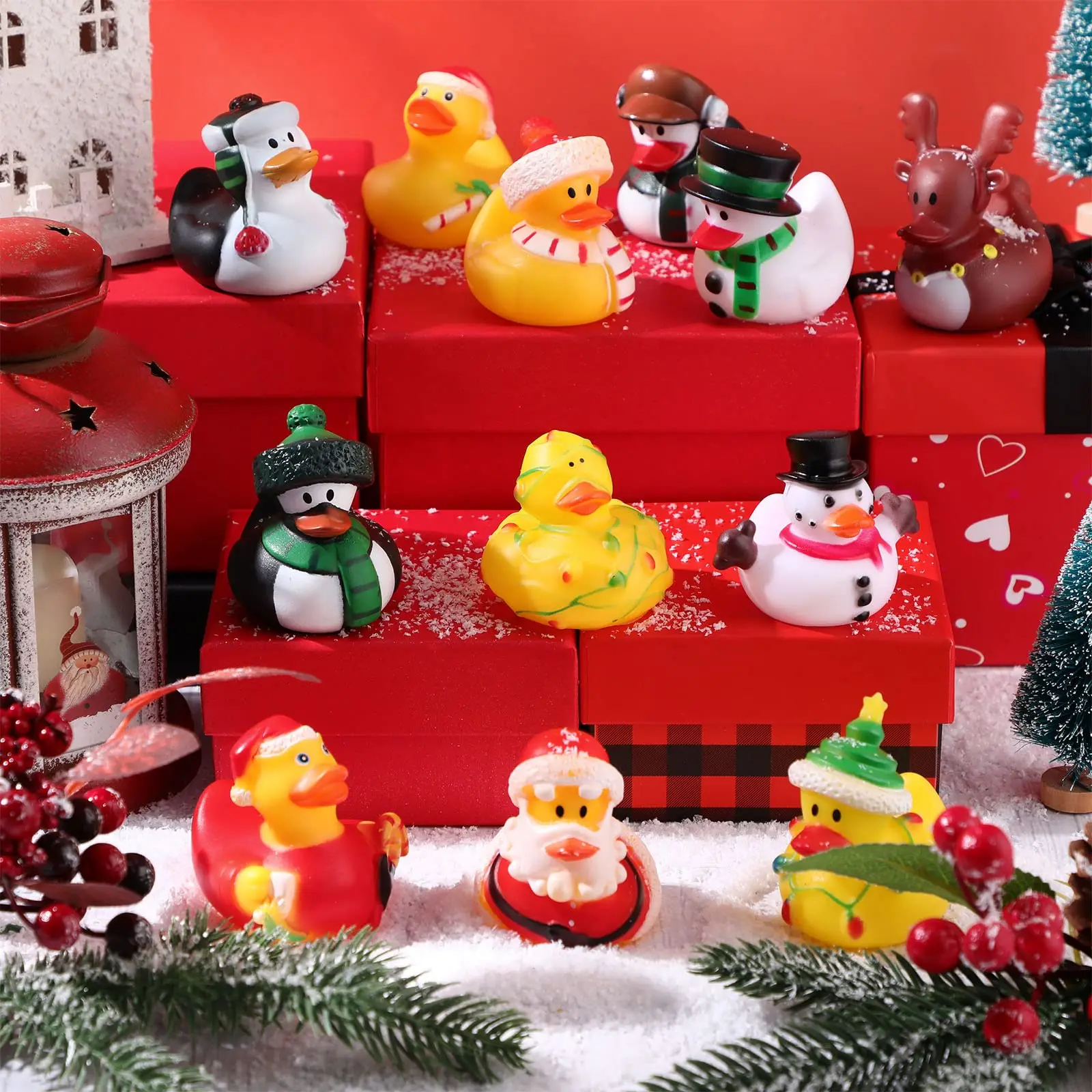 12/24/48 Pcs Christmas Rubber Ducks in Bulk Toys Holiday Rubber Ducks for Jeep Ducking, Xmas Party Favors Decorations