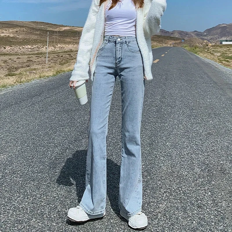 Summer Female High Waisted Fishtail Jeans 2024 Women New Versatile Horn Mop Denim Pants Ladies Leisure Fashion Cowboy Trousers