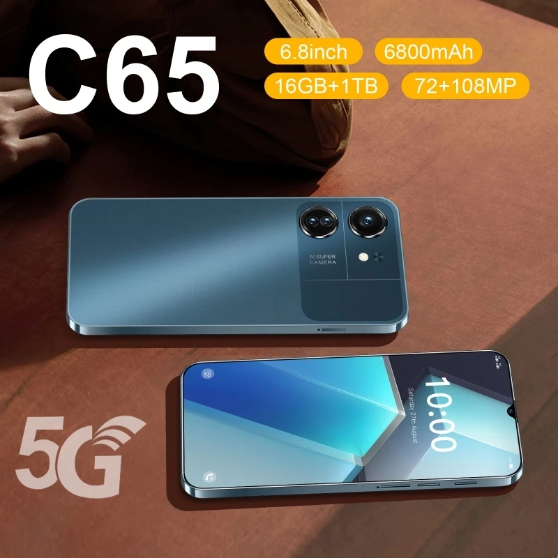 2026 New C65 HOT 6.8 inch Version Mobile Cellphone Smartphone 4G 5G Phone 6800mah Global Full Screen Brand AJ18