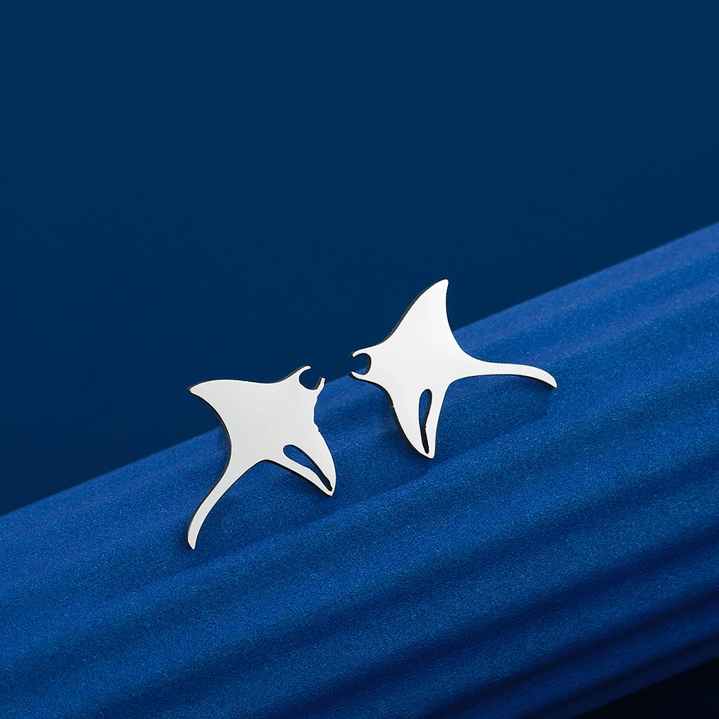 Chandler Manta Ray Earrings Stainless Steel Ray Fish Earrings Stingray Marine Ear Studs for Women Girls Men