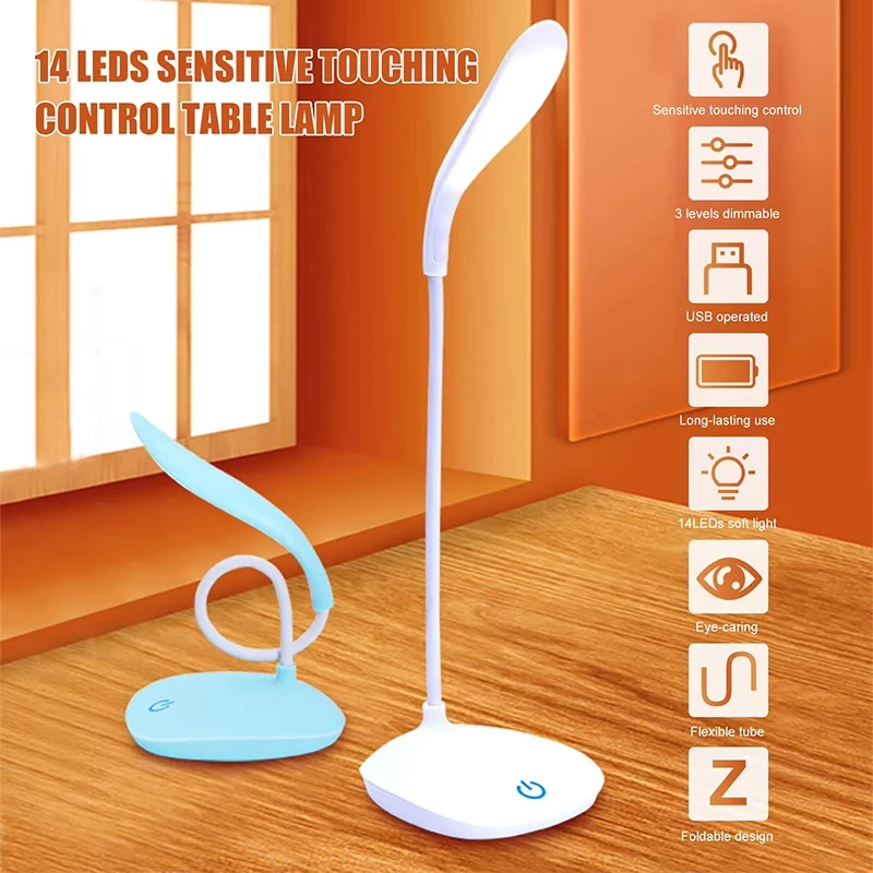 LED Desk Lamp USB Rechargeable Eye Protection Night Lamp Study Stand Lamp Touch Dimmer Portable Book Light For Bedroom Bedside