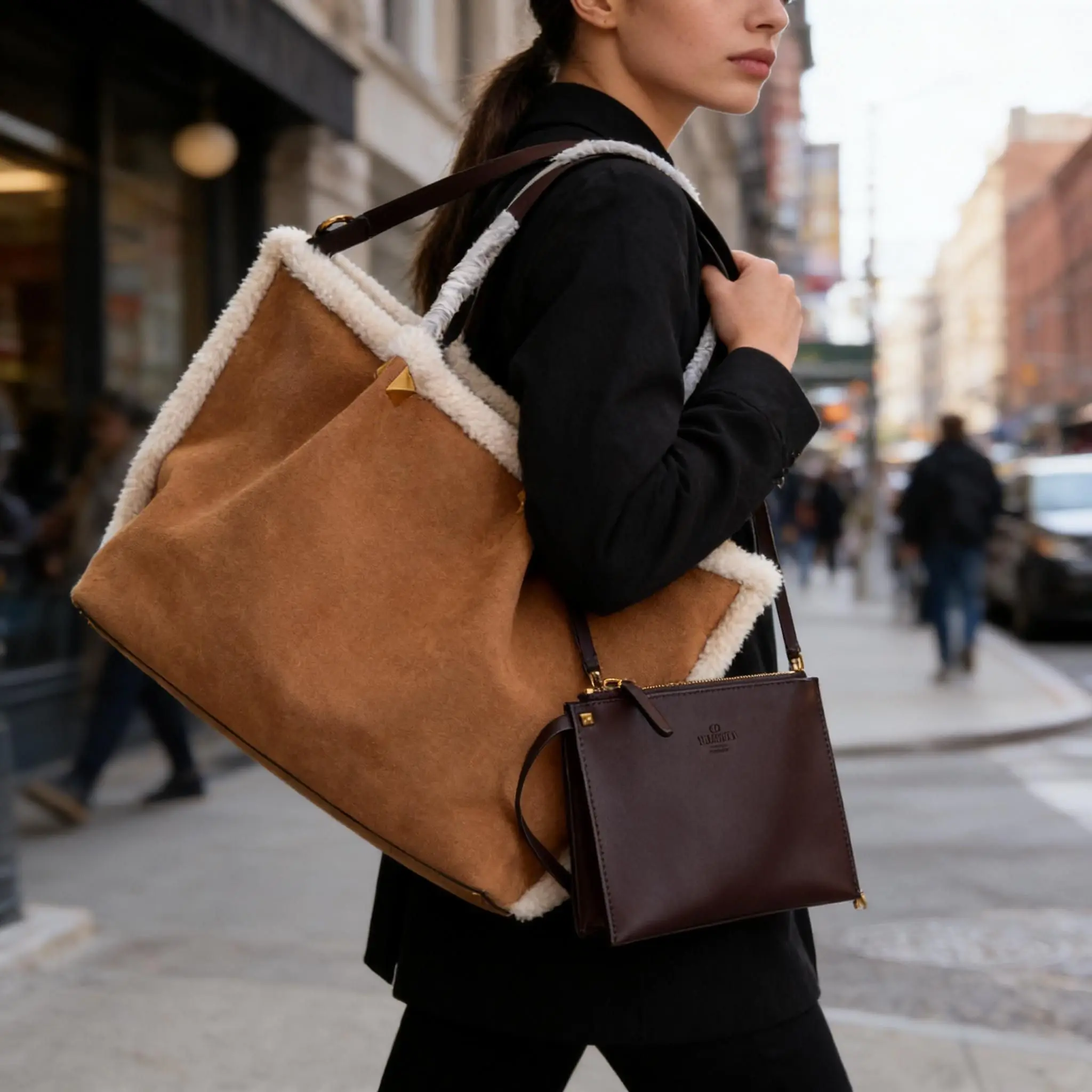 

Autumn Winter Retro Lamb Fur Underarm Women's Bag New Versatile Korean Sle Suede Large Women's luxury handbags