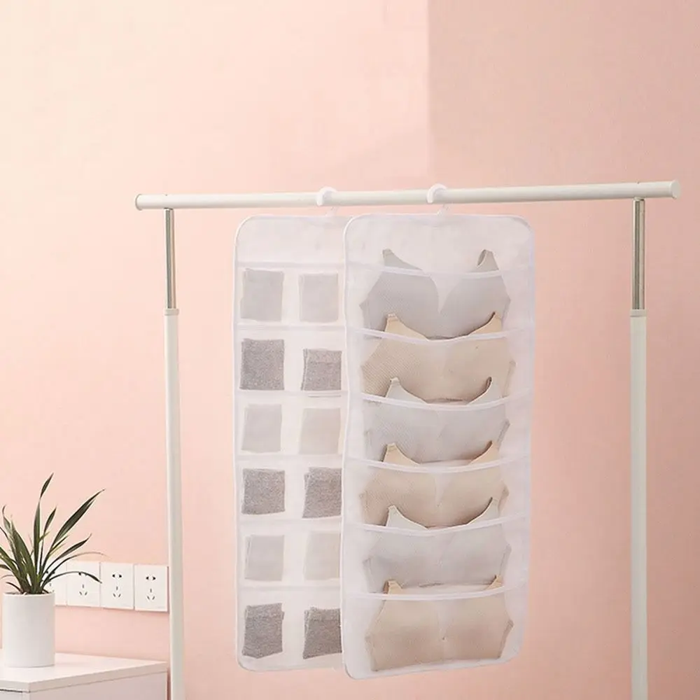 6/12/18 Grids Underwear Hanging Bag Wall-Mounted Foldable Underpants Socks Organizer with Mesh Pockets Wardrobe Storage Bags