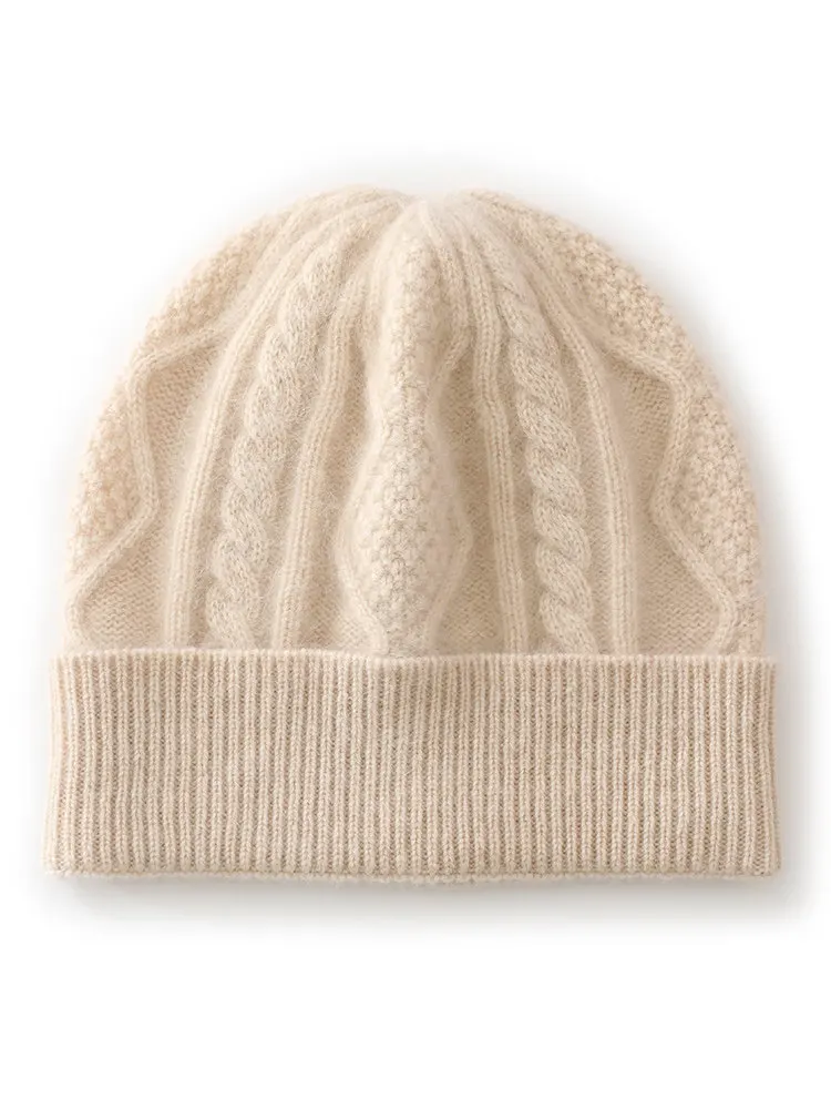 winter-thickened-knitted-cashmere-hat-women's-large-circumference-scarf-wrapped-cap-casual-style-warm-cozy-winter-hat