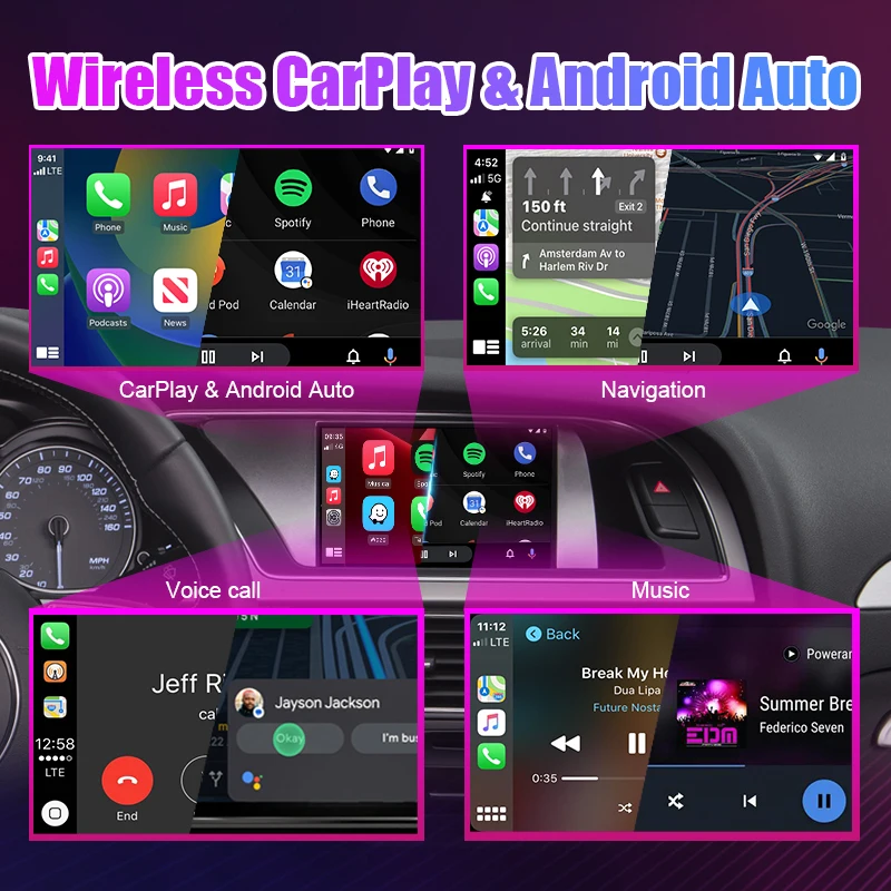 Wireless CarPlay Android Auto Interface for Audi A4 B8 A5 2008-2016, with AirPlay Mirror Link CarPlay Rear view Camera Functions