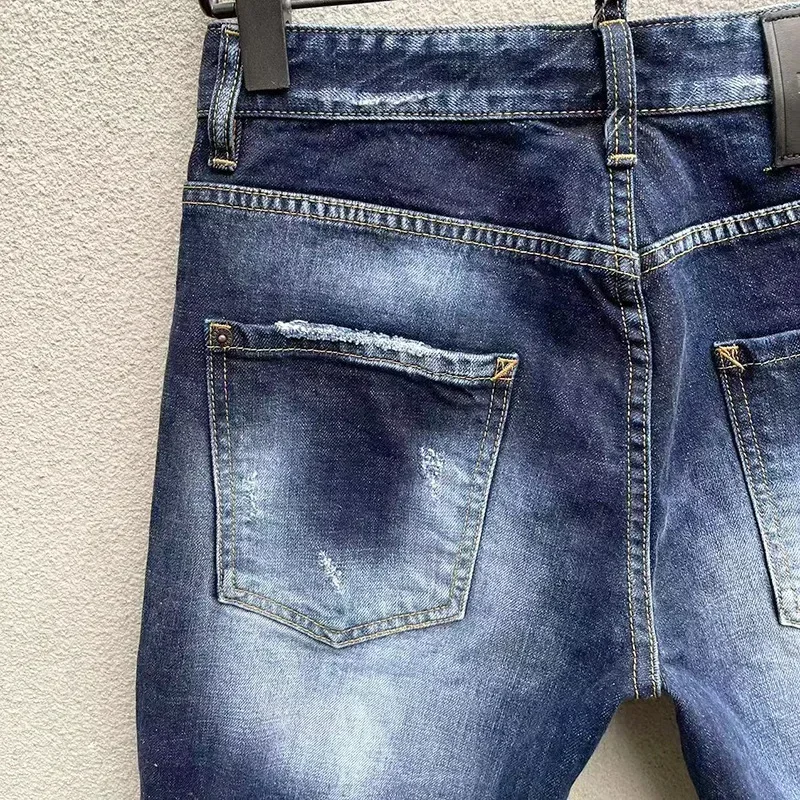 Letnia nowa męska ikona obcisłe dżinsy rurki Stretch niebieskie spodnie jeansowe wysokiej jakości Street Slim Fit jeansy męskie