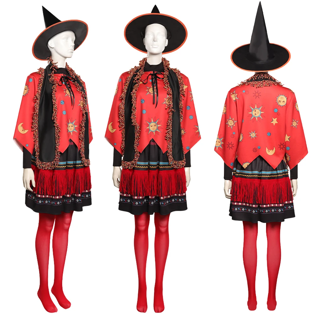 Witch Cosplay Dani Hat Costume Fantasy Movie Pocus Roleplay Red Suit Outifts Adult Women Halloween Carnival Fantasia Suit Female