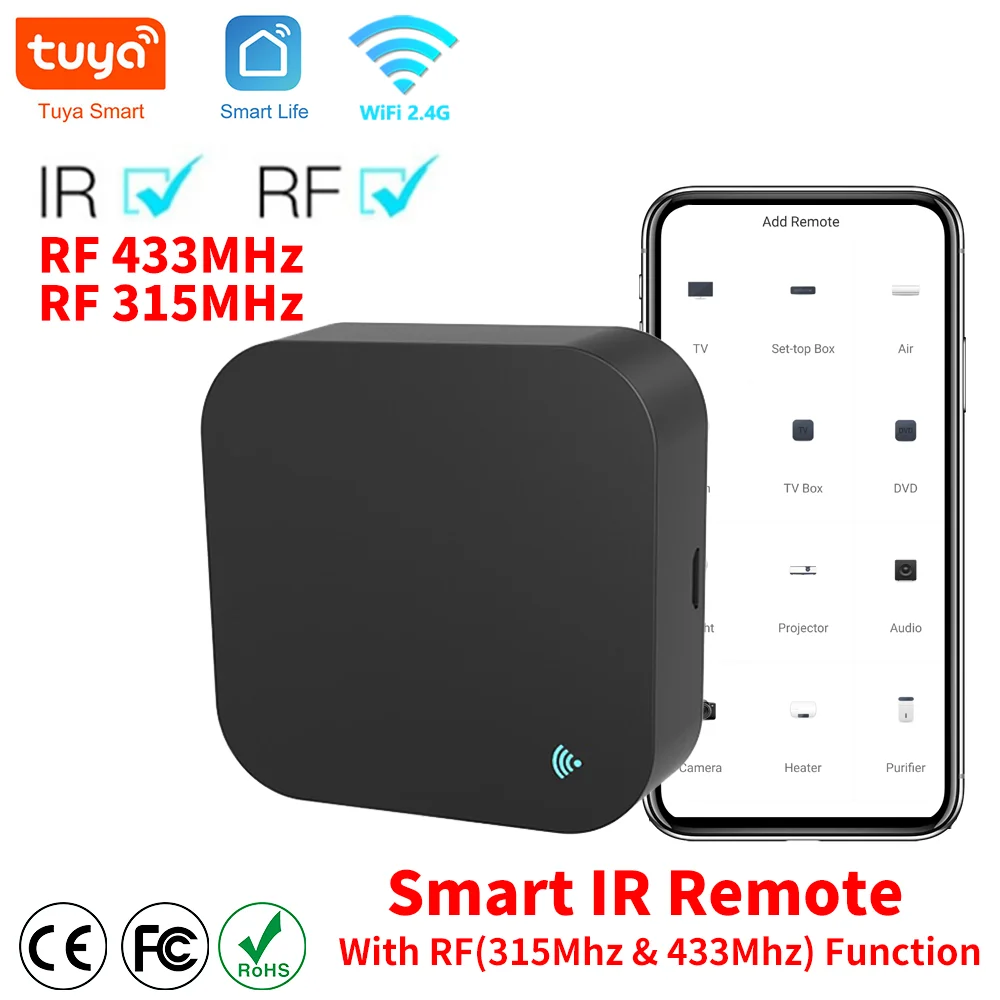 Control remoto Tuya WiFi RF IR, 433MHz/315MHz para casa inteligente a través de SmartLife para aire acondicionado, todos los televisores, compatible con Alexa y Google Home