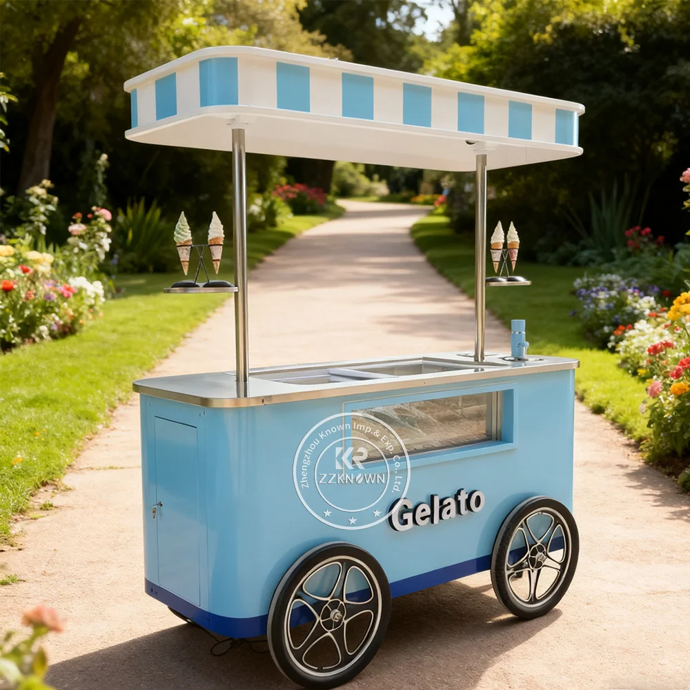 

New Popular Hand Push Ice Cream Cart Commercial Dessert Ice Cream Vending Gelato Push Cart with Cooling Cabinet