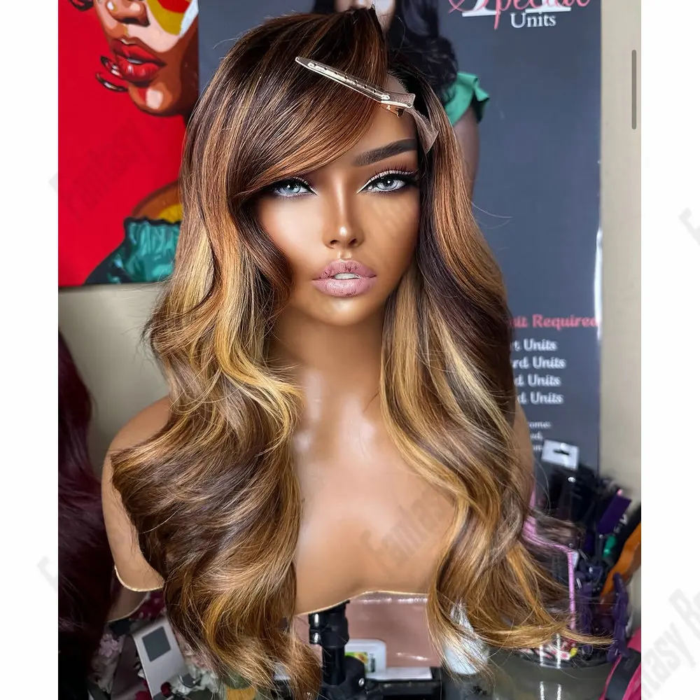 

Body Wave Honey Blonde Hightlight Human Hair 360 Lace Frontal Wigs for Black Women 200Density Full Lace Indian Remy Hair Wigs