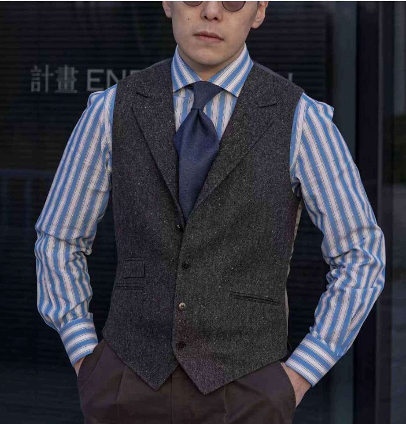 

Mans Suit Vest Tweed Wool Suit's Steel tweed Plaid Best Man Business Waistcoat Wool Slim Fit For Groomsmen