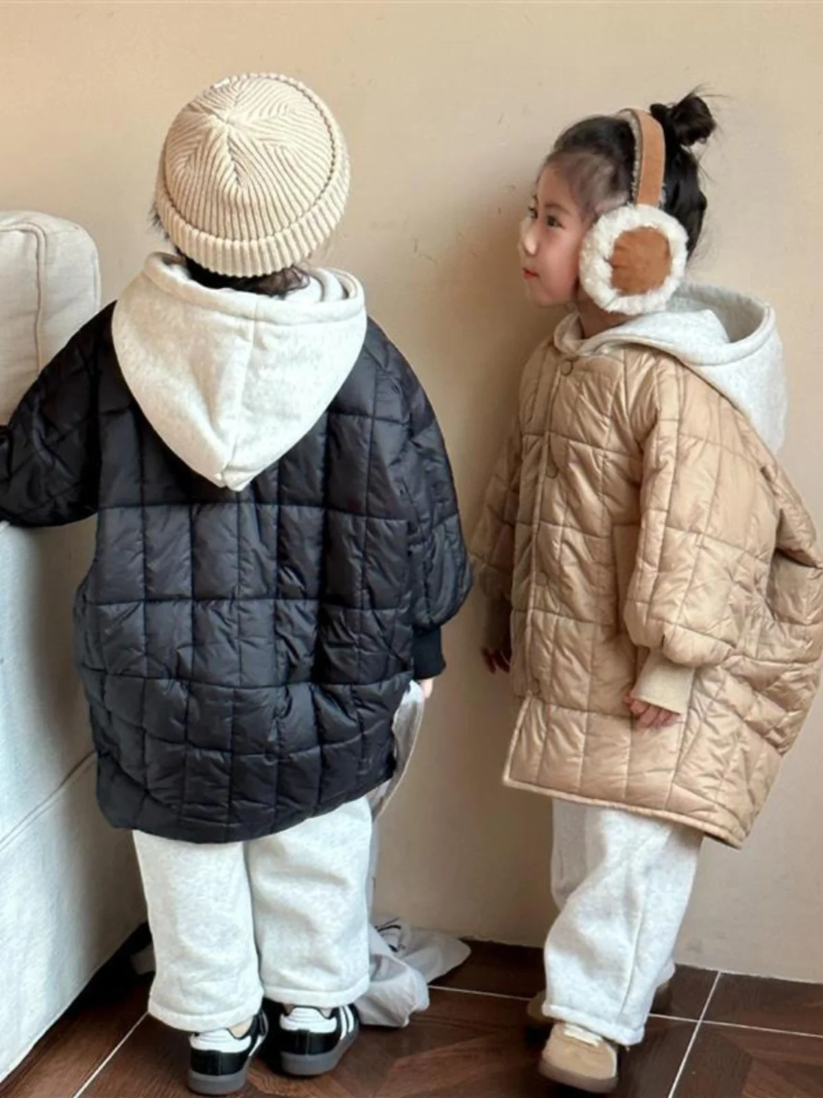 

Girls Boys Coat Add Cashmere Thick Padded Coat Warm Winter Long Padded Coat New Baby Hooded Windbreaker Korean Simple Style