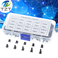 200PCS 10 models 100pcs 6*6 Tact Switch Tactile Push Button Switch Kit, Height: 4.3MM~13MM DIP 4P micro switch 6x6 Key switch