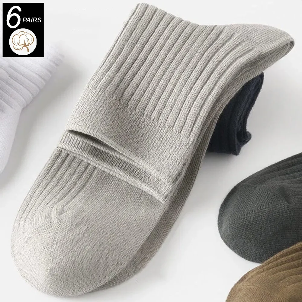 6 Pairs/Pack Winter Spring Men Socks Cotton High Quality Set Business Male Socks Soft Socks Double Needle Plus Size (38-45)