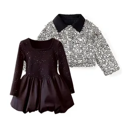 Baby Girls Sets Autumn Winter Clothing For Kids Sequin Jackets Dress 2pcs Outfit Fashions Children'S Suits 2-7 Year girl Costume