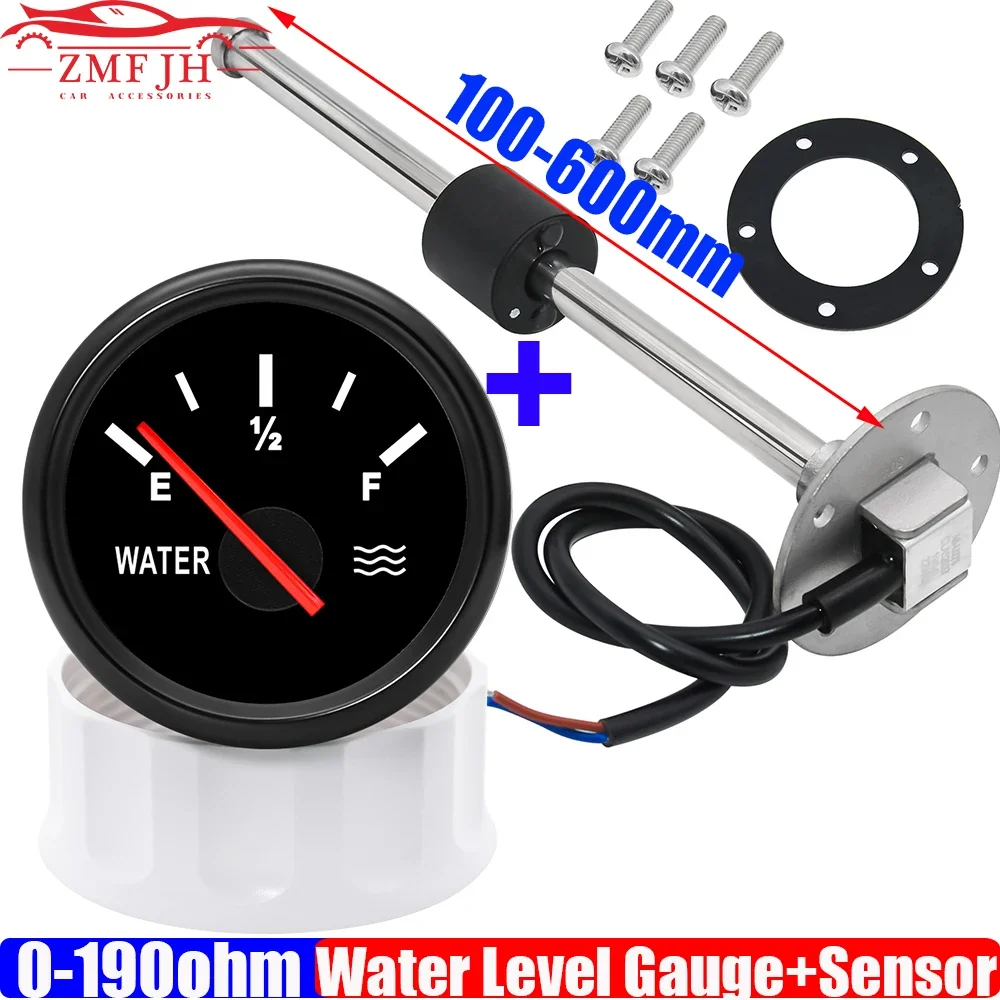 Water Level Sensor+52mm Water Level Meter Tank Indicator With Red Backlight 0-190 Ohm Water Level Gauge for Car Boat Motor 9-32V