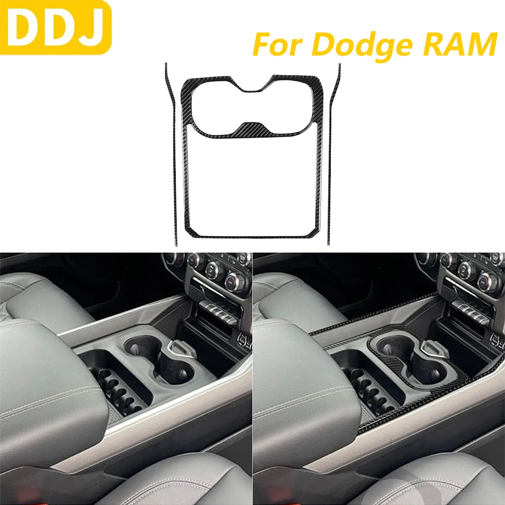 

For Dodge RAM 1500 2500 3500 2019-2023 Carbon Fiber Water Cup Holder Storage Box Frame Panel Trim Cover Car Accessories Sticker