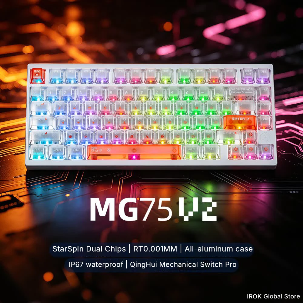 IROK MG75 V2 Wired Gaming Aluminum Magnetic Mechanical Keyboard 75% Layout 81 Keys RT0.001mm 8Khz 0.08ms Hotswap Gaming Keyboard