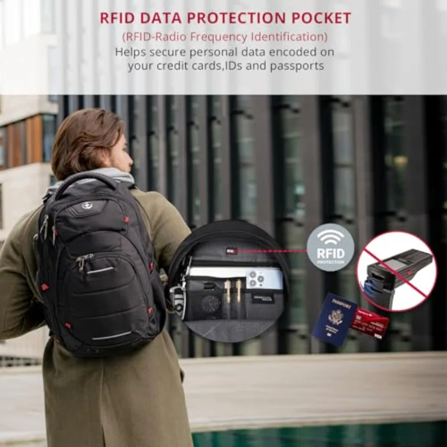 حقيبة ظهر للكمبيوتر المحمول بتصميم Swissdigital للرجال والنساء تناسب حقيبة كمبيوتر مقاس 15.6 بوصة مع منفذ شحن USB مريح واهتزاز #6