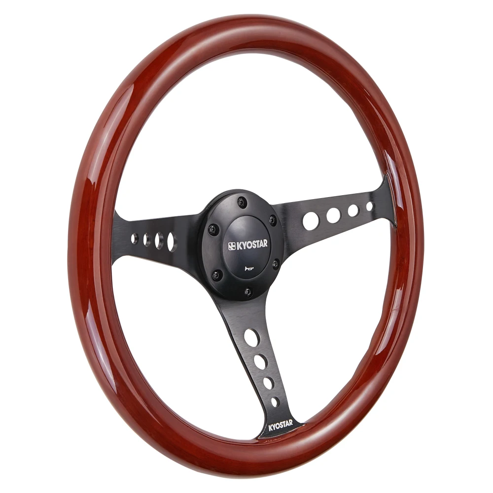 6-Bolt 14'' 350mm Black Spoke Wood Ring Classic Universal Car Wooden Steering Wheel