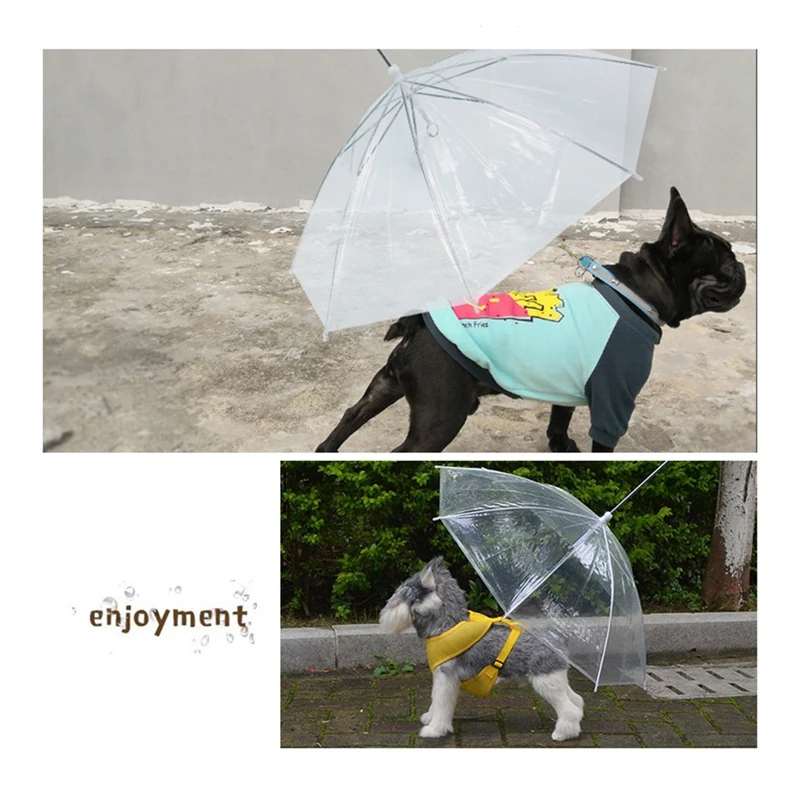 Umbrella With Leash For Small Pets,Umbrella For Dogs Fit 27.5 In Back Length Pets,J-Shape Handle,Clear Umbrella Surface