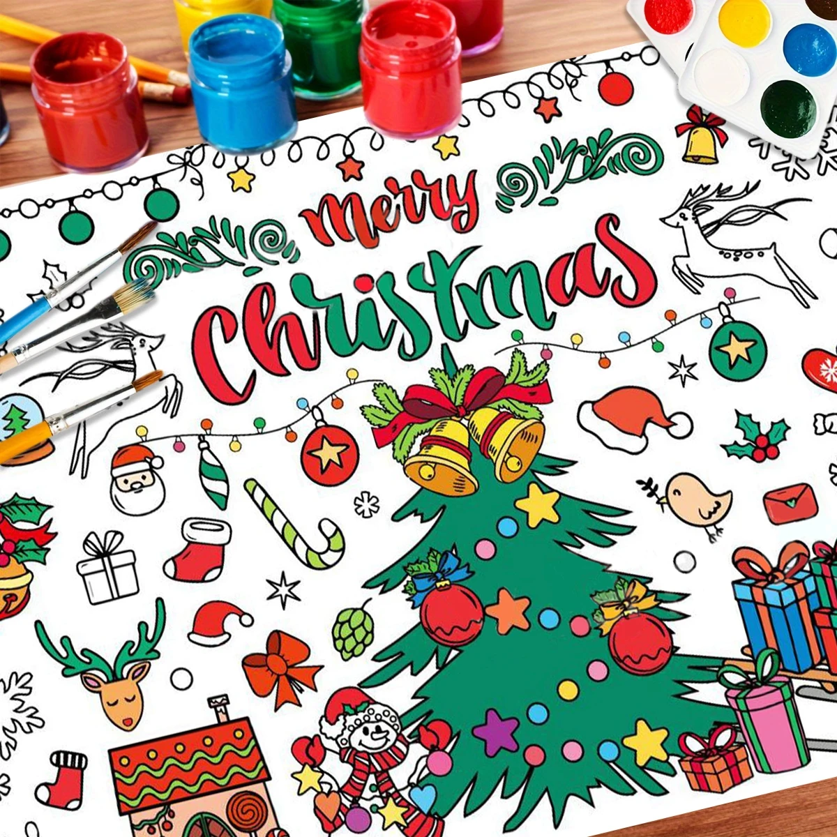 Christmas Giant Coloring Poster Christmas Decorations For Home 2024 Merry Christmas Ornament Xmas Gifts Navidad New Year 2025